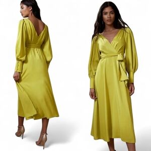 Banana Republic Green Citron Chartreuse Balloon Sleeve Midi Dress 18 XXL